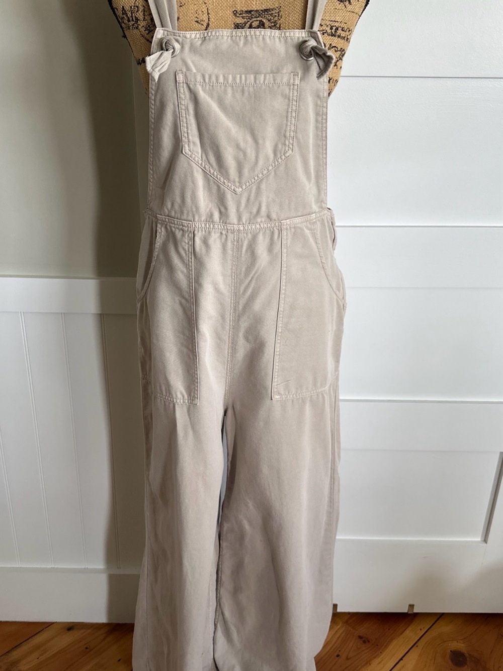 Anthropologie Size S Khaki Pallazo Canvas Wide Leg Overalls Organic Cotton